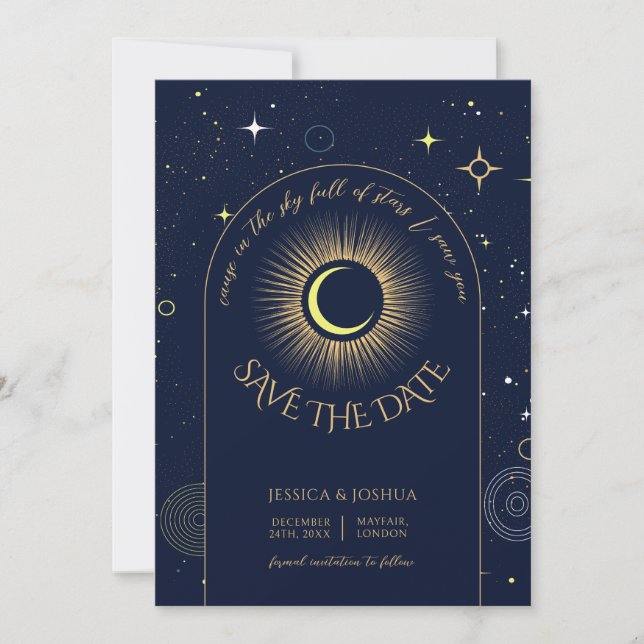 Mystical Navy Blue Arch Stars Celestial Photo Inbjudningar (Framsida)