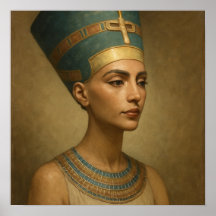 Mystical Nefertiti Queen Blue Guld Porträtt