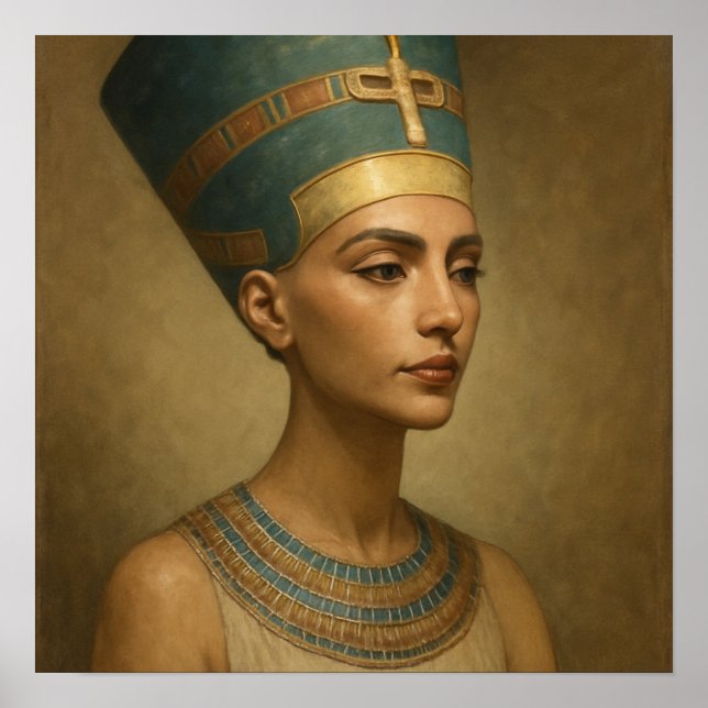 Mystical Nefertiti Queen Blue Guld Porträtt Poster (Framsidan)