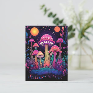 Mystical Neon Mushroom Forest Vykort