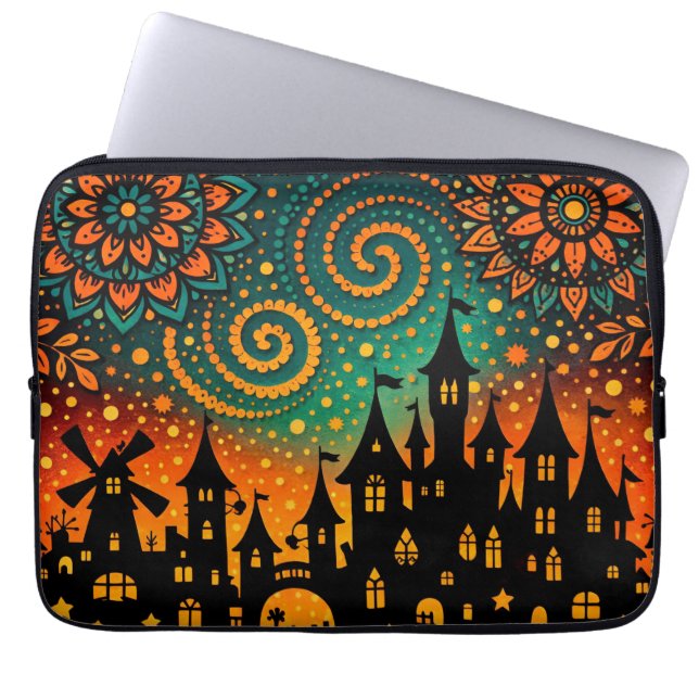 Mystical Night Castle Silhouette Laptop Fodral (Framsidan)