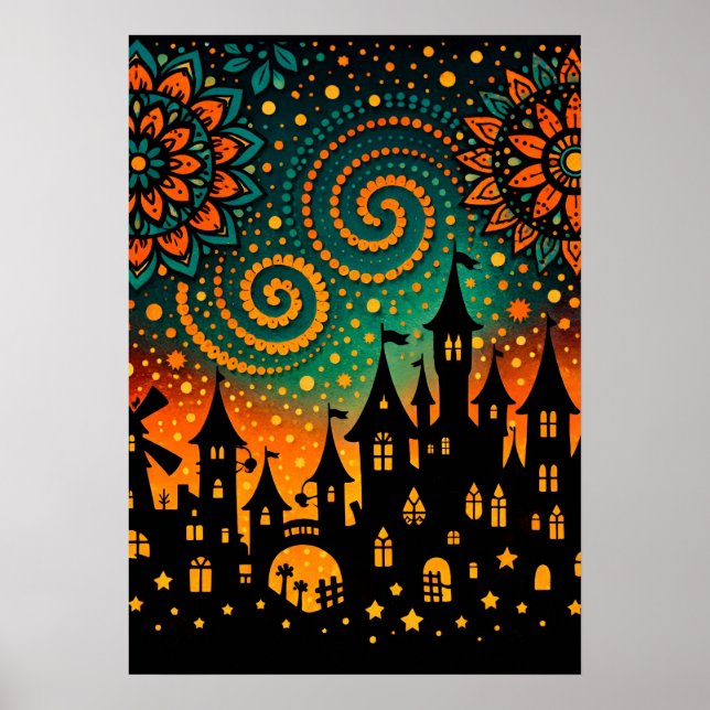 Mystical Night Castle Silhouette Poster (Framsidan)