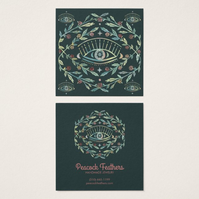 Mystical Öga Earring Necklace Jewelry Visning Card Fyrkantigt Visitkort (Framsida & baksida)