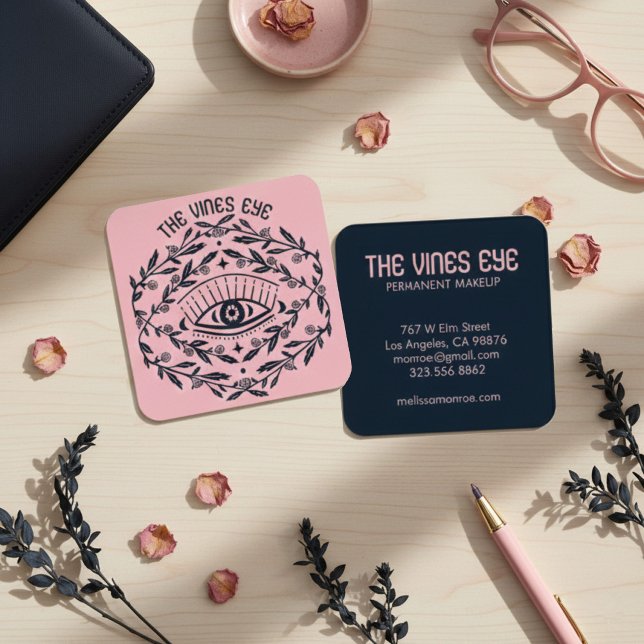 Mystical Öga Ro Vines Magic Boho Fyrkantigt Visitkort (Mystical Eye Roses Vines Magical Boho Square Business Card
)
