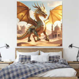 Mystical Oriental Dragon over Desert City - Fantas Canvastryck