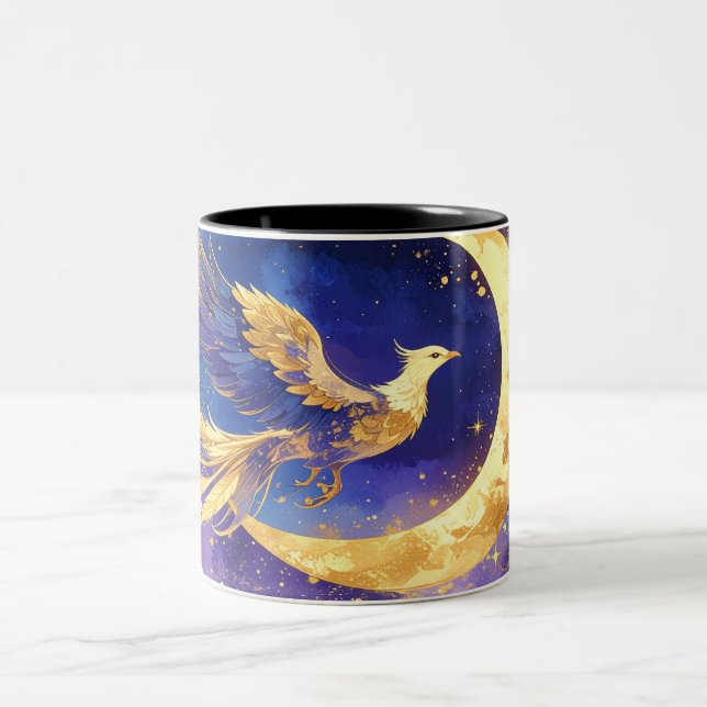 Mystical Phoenix Mug - Celestial Moon Fantasy Coff Två-Tonad Mugg (Center)