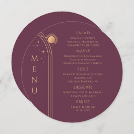 Mystical Plum Guld Sol Måne Stars Space Bröllop Meny