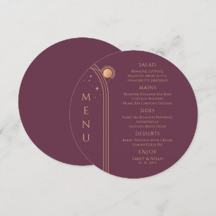 Mystical Plum Guld Sol Måne Stars Space Bröllop Meny