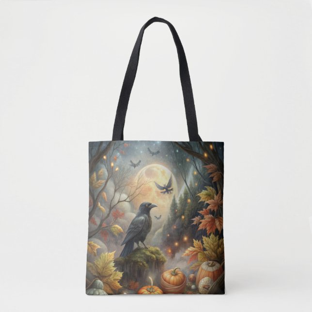 Mystical Pumpkin Raven - Fall Forest Magic Tygkasse (Framsida)