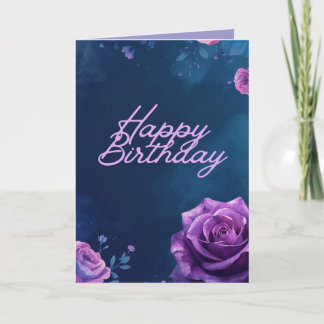 Mystical Purple Rose Folded Birthday Card, Blank Kort
