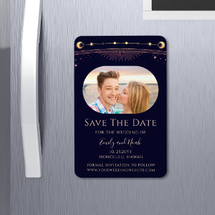 Mystical Rainbow Blue Sol Måne Stars Save Date Magnet