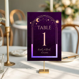 Mystical Rainbow Deep Plum Sol Måne Stars Bröllop Bordsnummer