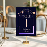 Mystical Rainbow Navy Blue Sol Måne Stars Bröllop Bordsnummer<br><div class="desc">Mystical Rainbow Mörk Navy Blue Sol Måne Stars Astronomy Cosmic Celestial Bröllop Bordsnummer har en regnbåge färgad sol, måne och stjärnor ram på en mörk marin blå bakgrund. Inuti finns din inbjudan till personligt bröllp. Anpassa genom att redigera texten i textrutorna. Obs! Anpassa bordsnumren en i taget och lägg till...</div>