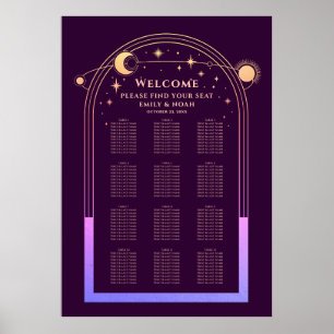 Mystical Rainbow Plum Sol Måne Stars Bröllop Poster