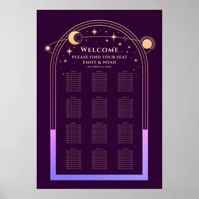 Mystical Rainbow Plum Sol Måne Stars Bröllop Poster (Framsidan)