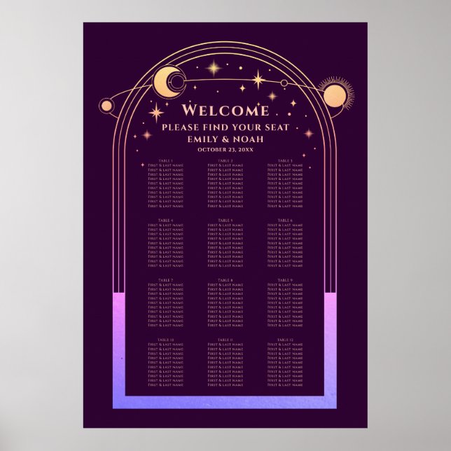 Mystical Rainbow Plum Sol Måne Stars Bröllop Poster (Framsidan)