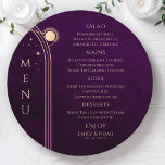 Mystical Rainbow Plum Sol Måne Stars Space Bröllop Meny<br><div class="desc">Mystical Rainbow Deep Plum Sol Måne Stars Space Cosmic Astronomy Celestial Bröllop Menu Cards har enkla guld-stjärnor på en djup plommonbakgrund med dina menydetaljer i mitten i det moderna persiennkalligrafiskriptet. Anpassa genom att redigera texten i textrutorna. Designad av Evco Studio www.zazzle.com/store/evcostudio</div>