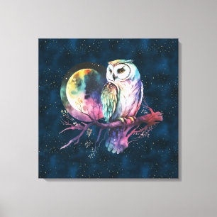 Mystical Rainbow Uggla och Full Moon Celestial Canvastryck