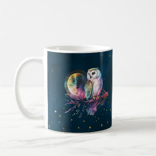 Mystical Rainbow Uggla och Full Moon Celestial Kaffemugg