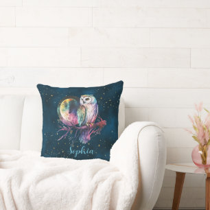 Mystical Rainbow Uggla och Full Moon Celestial Kudde