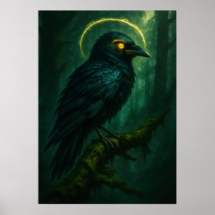 Mystical Raven med Golden Halo Fantasy Poster