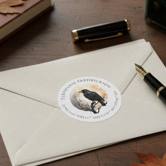Mystical Raven Moon Art Return Address Labels Klistermärke
