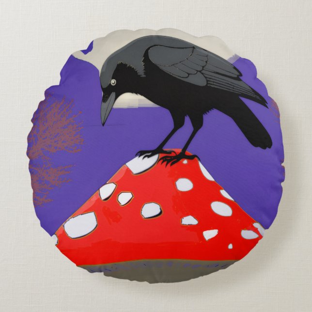 🟢 Mystical Raven Round Cushion Rund Kudde (Framsidan)