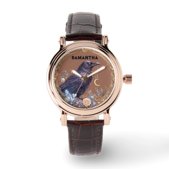 Mystical Raven Unisex Custom Name Armbandsur (Framsida)