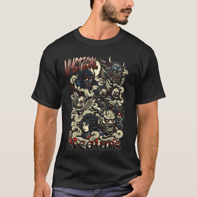 "Mystical Realms: A Yokai Journey" T Shirt (Framsida)