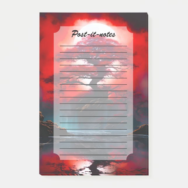 Mystical Red Tree Under Full Moon Post-it Block (Framsida)