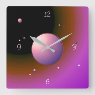 Mystical Rosa måne med planets >Vägglås Fyrkantig Klocka