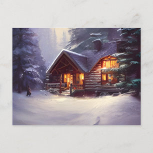 Mystical Rustic Log Cabin between the Evergreens Vykort