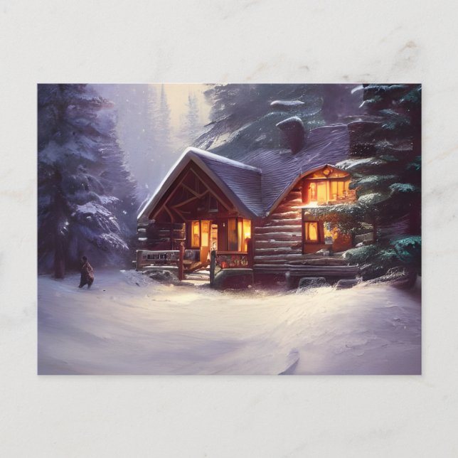 Mystical Rustic Log Cabin between the Evergreens Vykort (Framsida)