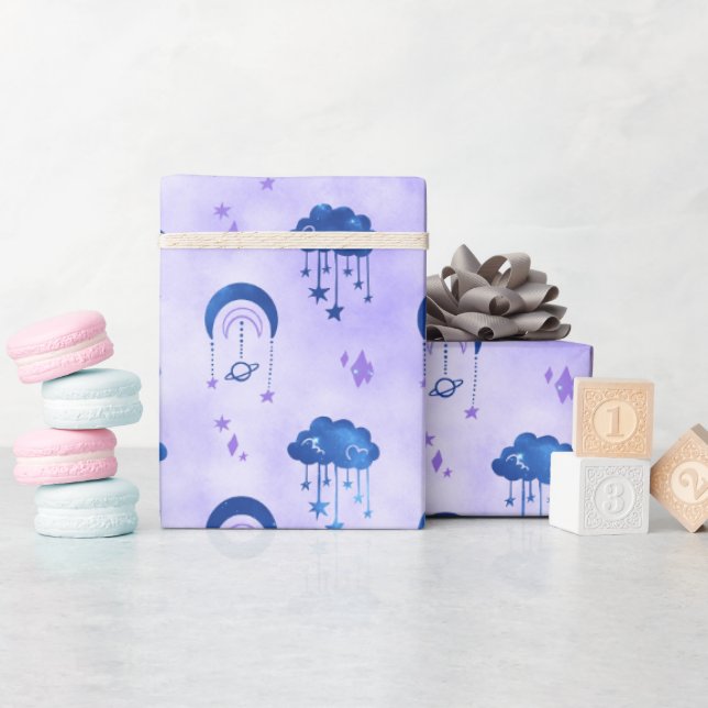 Mystical Rymden Night Himmel Lila Mönster Presentpapper (Baby Shower)