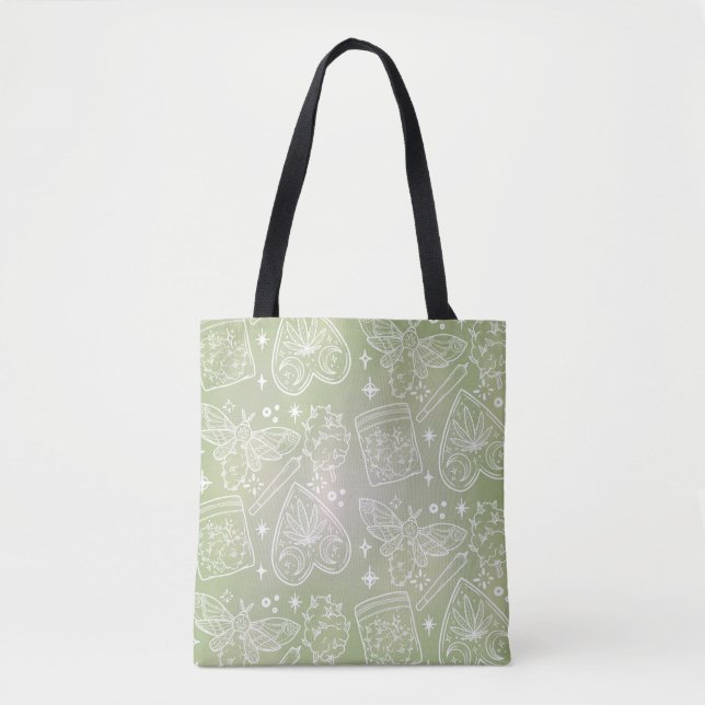 Mystical Sage Grönt Tote Bag - Moth, Örters & Magi Tygkasse (Framsida)