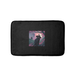 Mystical Sakura Black Cat Witch Hat för Halloween Badrumsmatta