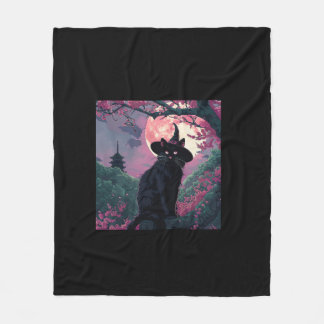 Mystical Sakura Black Cat Witch Hat för Halloween Fleecefilt
