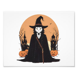 Mystical Salem Black Cat med Pumpkins Fototryck