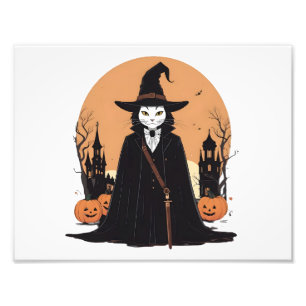 Mystical Salem Black Cat med Pumpkins Fototryck