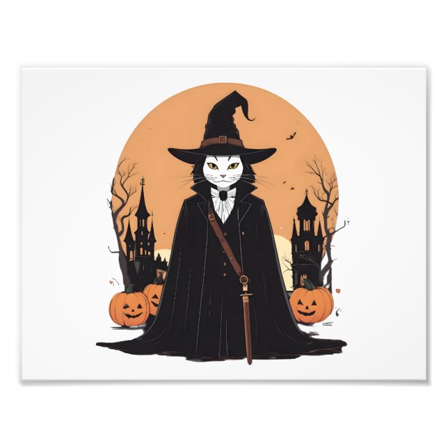 Mystical Salem Black Cat med Pumpkins Fototryck (Framsidan)