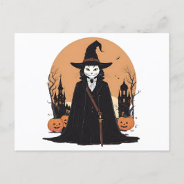 Mystical Salem Black Cat med Pumpkins Helg Vykort