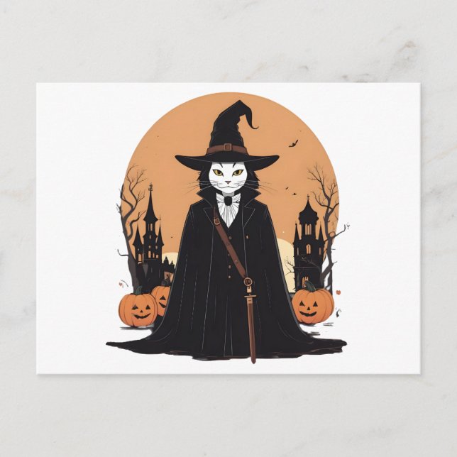 Mystical Salem Black Cat med Pumpkins Helg Vykort (Framsida)