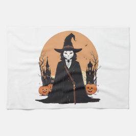 Mystical Salem Black Cat med Pumpkins Kökshandduk