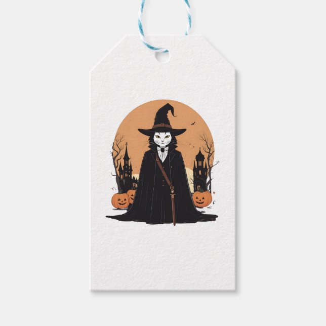 Mystical Salem Black Cat med Pumpkins Presentetikett (Framsidan)