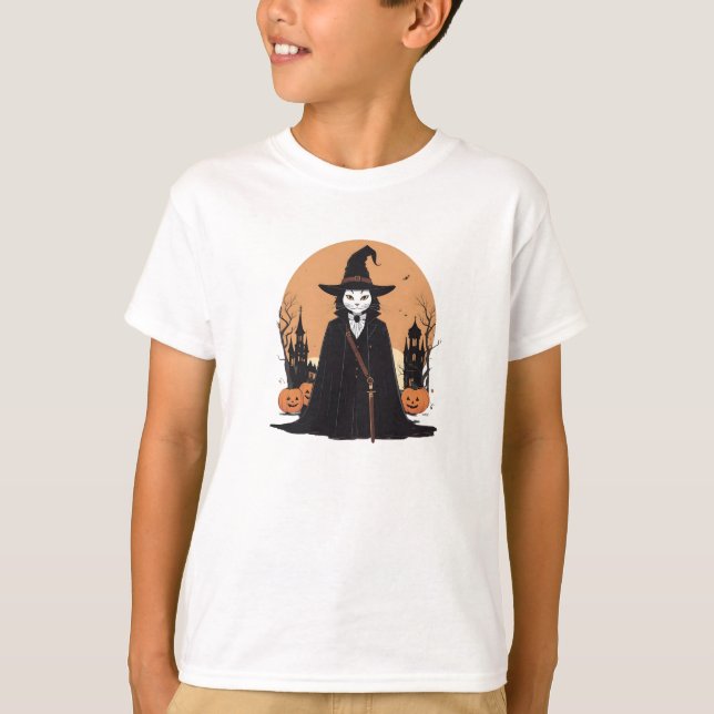 Mystical Salem Black Cat med Pumpkins T Shirt (Framsida)