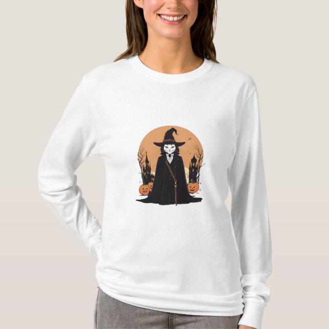 Mystical Salem Black Cat med Pumpkins T Shirt (Framsida)