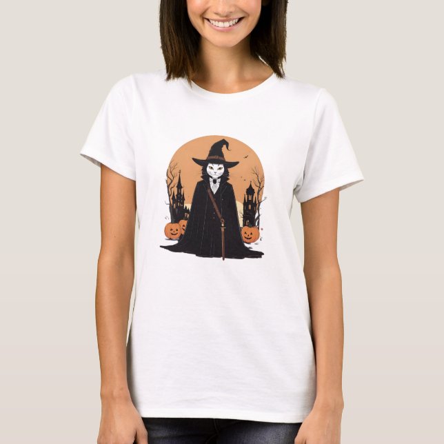 Mystical Salem Black Cat med Pumpkins T Shirt (Framsida)