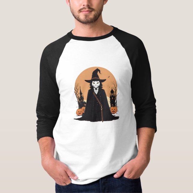 Mystical Salem Black Cat med Pumpkins T Shirt (Framsida)