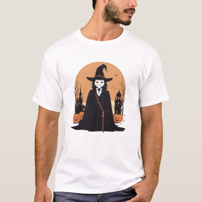 Mystical Salem Black Cat med Pumpkins T Shirt (Framsida)