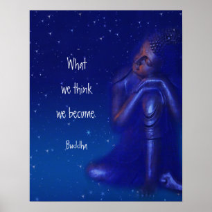 Mystical Sapphire Blue Buddha   Mindfulness-citat Poster